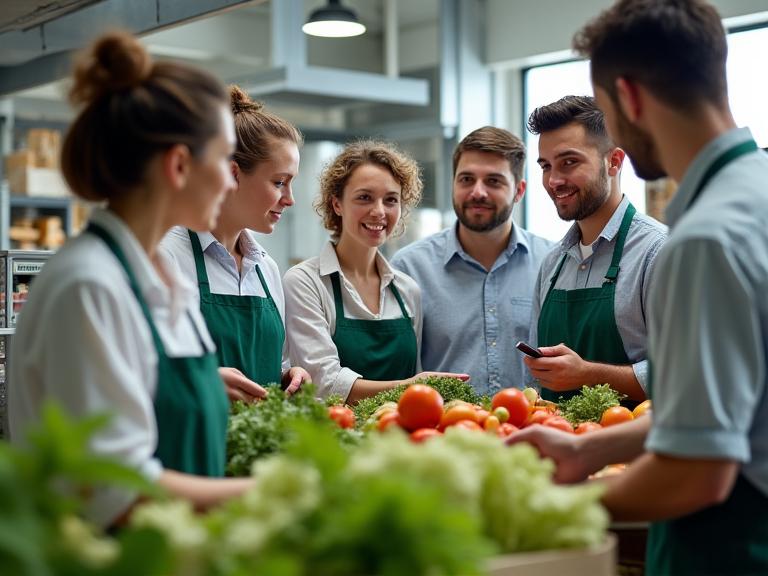 The expert team of Harvest Bloom Provisions discussing produce quality in their Dublin facility